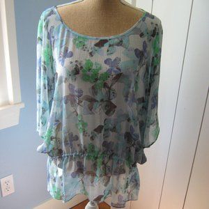 Lord & Taylor semi-sheer butterfly pattern blouse